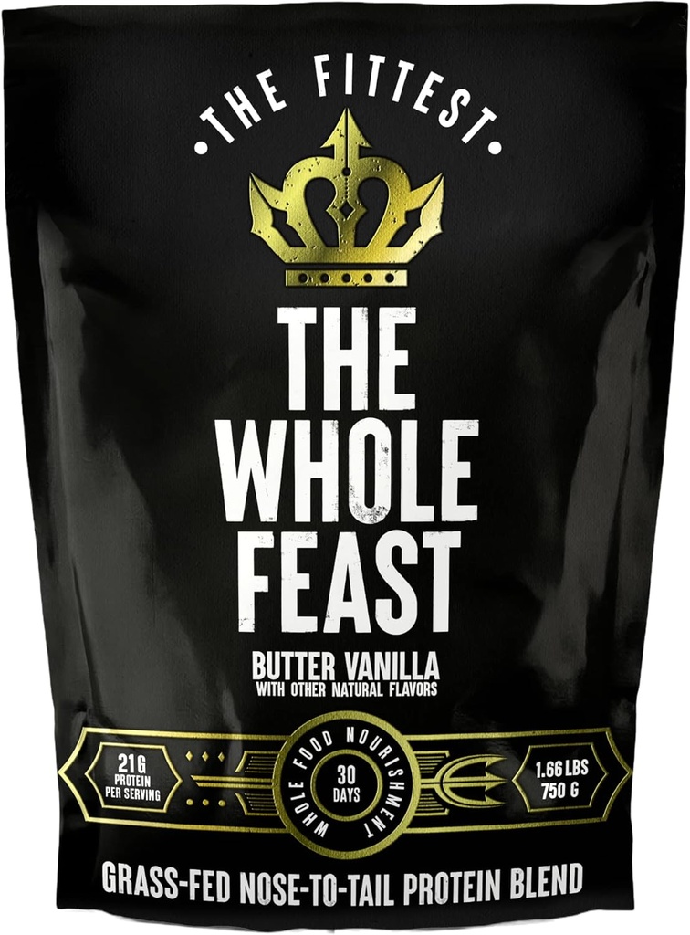 Den fittest hele feast oksekød protein pulver - Butter Vanilla - Græs Fed Næse til Hale Carnivore Blend herunder lever, colostrum og hele ben - BCAA - 14g Collagen - 21g Total Protein