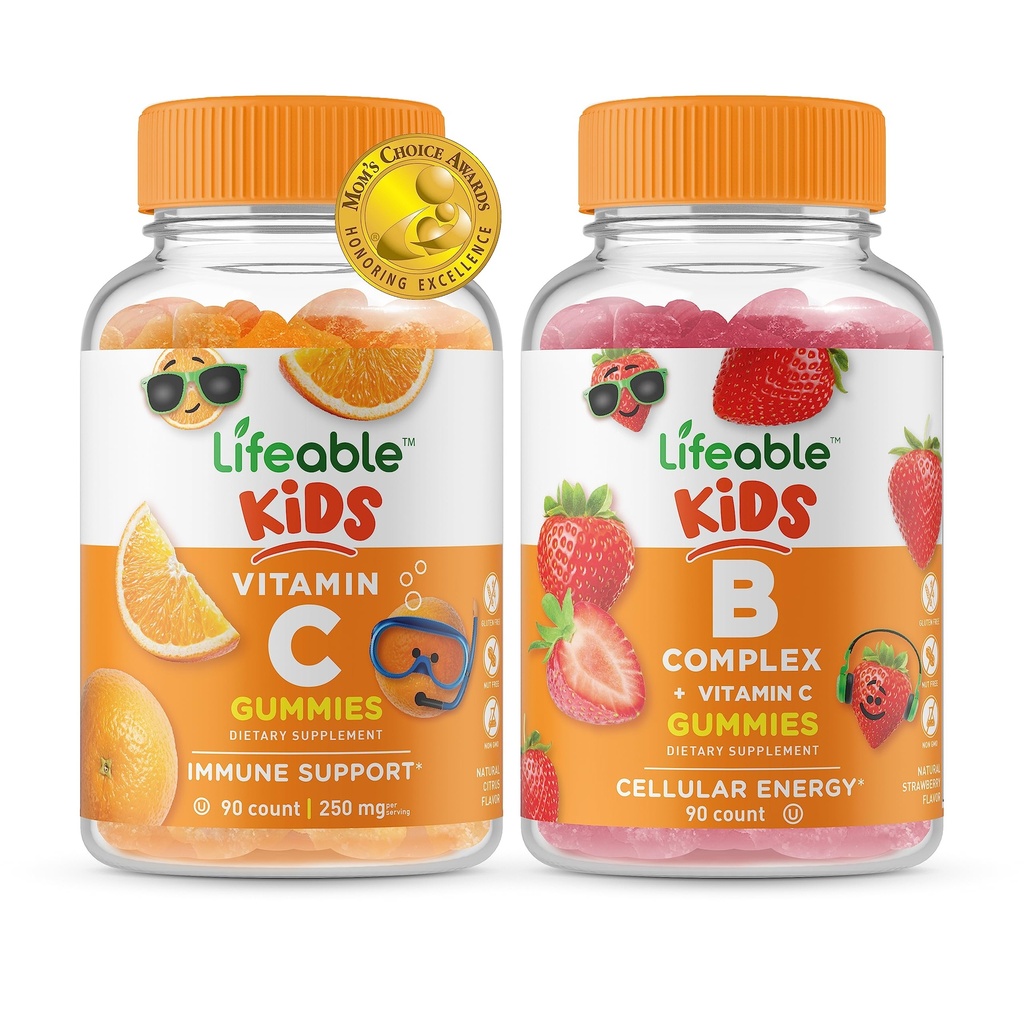Lifeable C-vitamin Kids + B Complex Kids, Gummies Bundle - Great Tasting, Vitamin Supplement, Gluten Free, GMO Free, Chewable Gummy