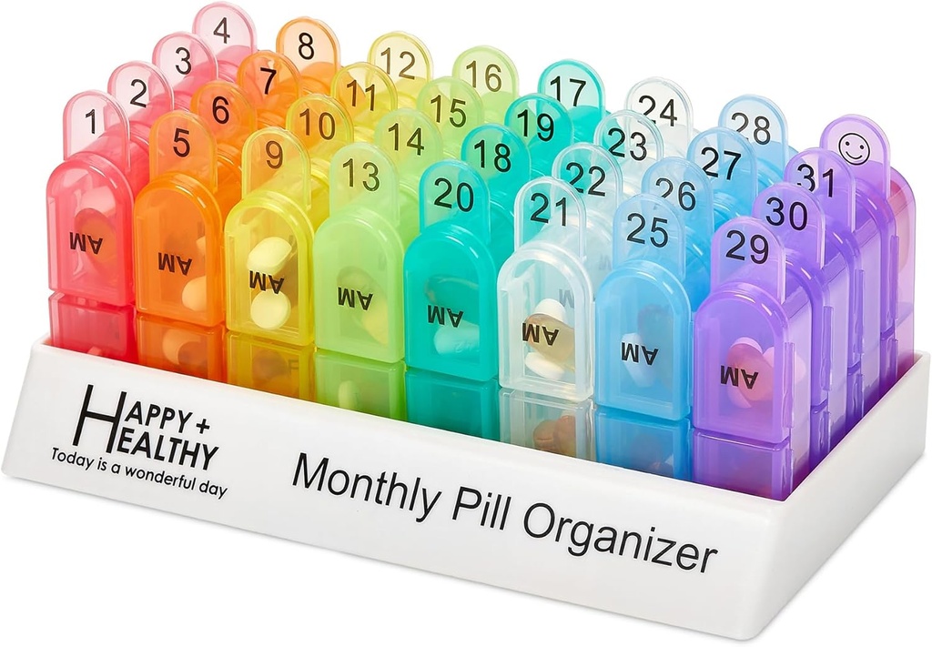Månedlig Pill Organizer 2 gange om dagen, 30 dag Pill Box AM PM, Morgen og nat en måned Pill Box Organizer med Daglig Aftagelig 31 dag Pill Arrangører og Organisering Tray
