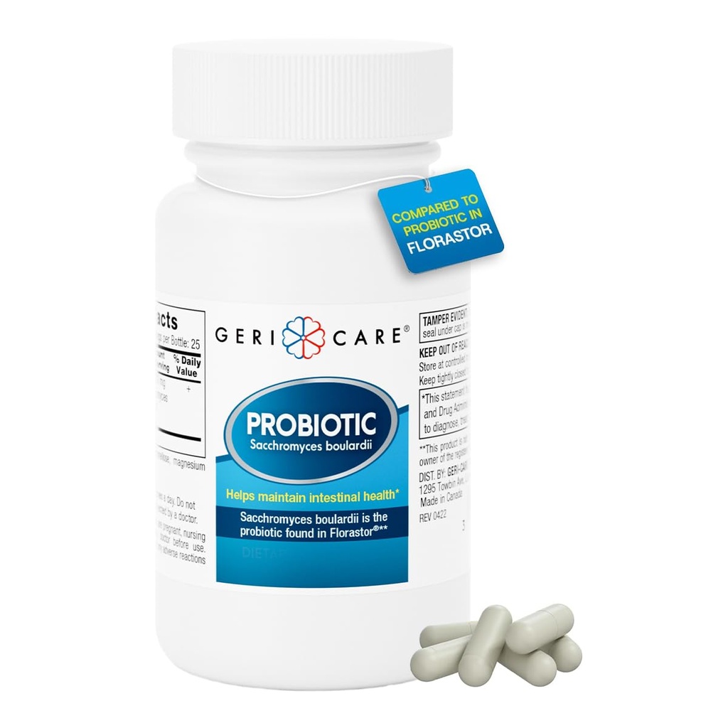 GeriCare S. Boulardii Probiotic Saccharomyces Boulardii - Probiotika til fordøjelsessundhed for kvinder & mænd - 500mg - Sammenlign med den aktive ingrediens i Florastor Probiotic Gut Formel (50 kapsler)
