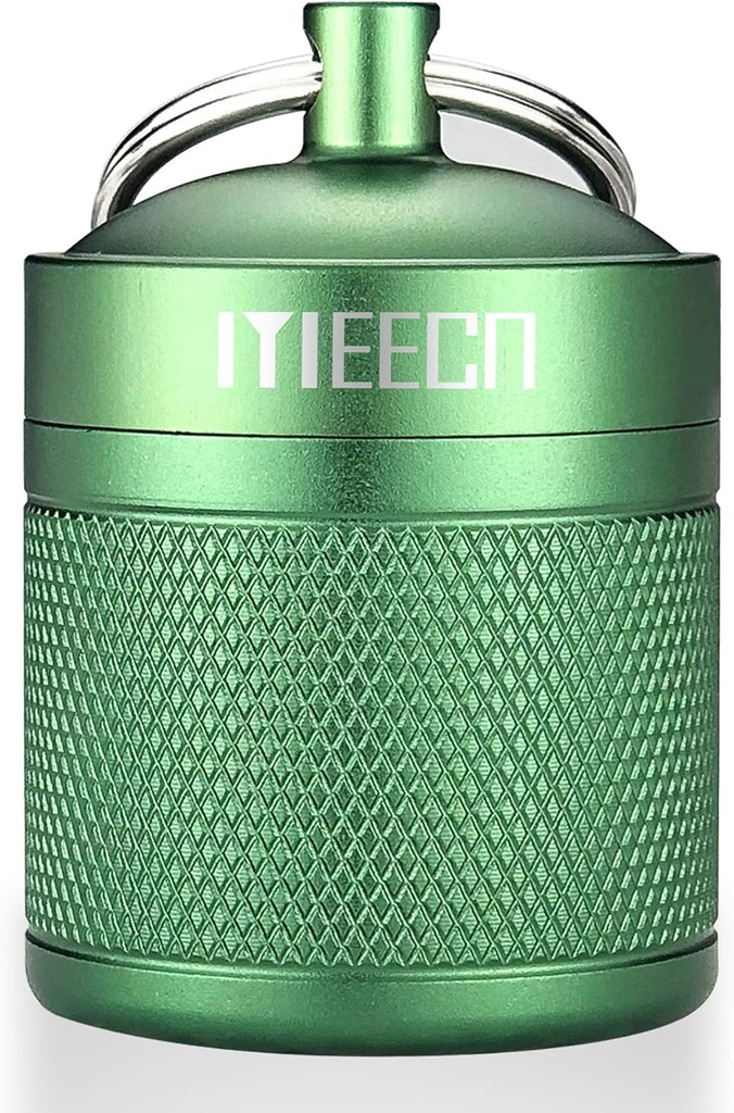 Keychain Pill Holder, Box, Aluminium, Vandtæt Container, Pill Organizer til udendørs rejser Camping Størrelse: 1.6 x 1.6 x 2 i (Grøn)