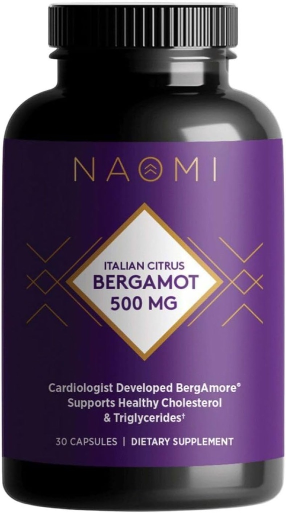 NAOMI Italiensk Citrus Bergamot 500mg Awards- Winning Kardiolog Dvlpd til støtte Sund Cholesterol & Triglyceride Niveauer allerede i normalområdet, w / 7 Key Polyphenoler, Bergamot, VIT C, 30-Day Supply