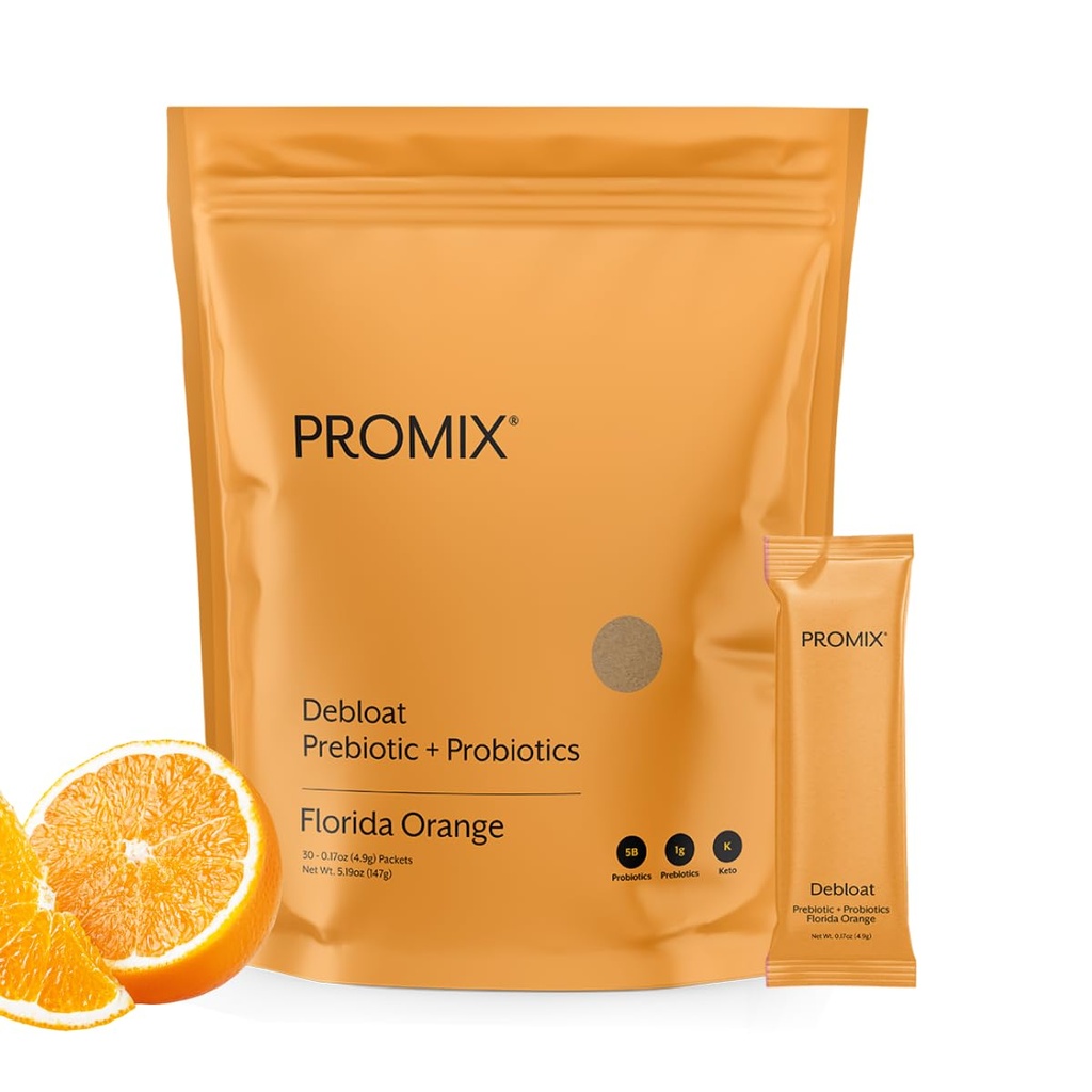 ProMix Nutrition Debloat Prebiotics and Probiotics with Baobab - Rich in Vitamin C, Bloating Relief, Immunsupport - Orange - 30 Servere (Pack of 30)