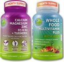 Vegansk fuldfoder Multivitamin med jern + plant- baseret calcium, Magnesium, zink, D3, K2 & gurkemeje - Vegansk daglig støtte til energi, bensundhed, immunitet & Samlet Wellness Trio