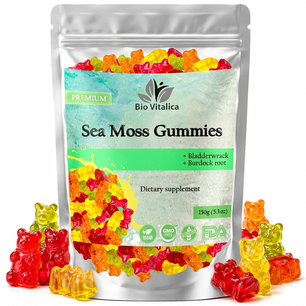 Sea Moss Gummies - Irsk hav Moss rå Organic, Bladderwrack, Burdock Root. Indeholder Sea Moss Gel og Powder. Superfood til Vegan, Keto og Dr. Sebi Diet. Immunboosting (1, Original)