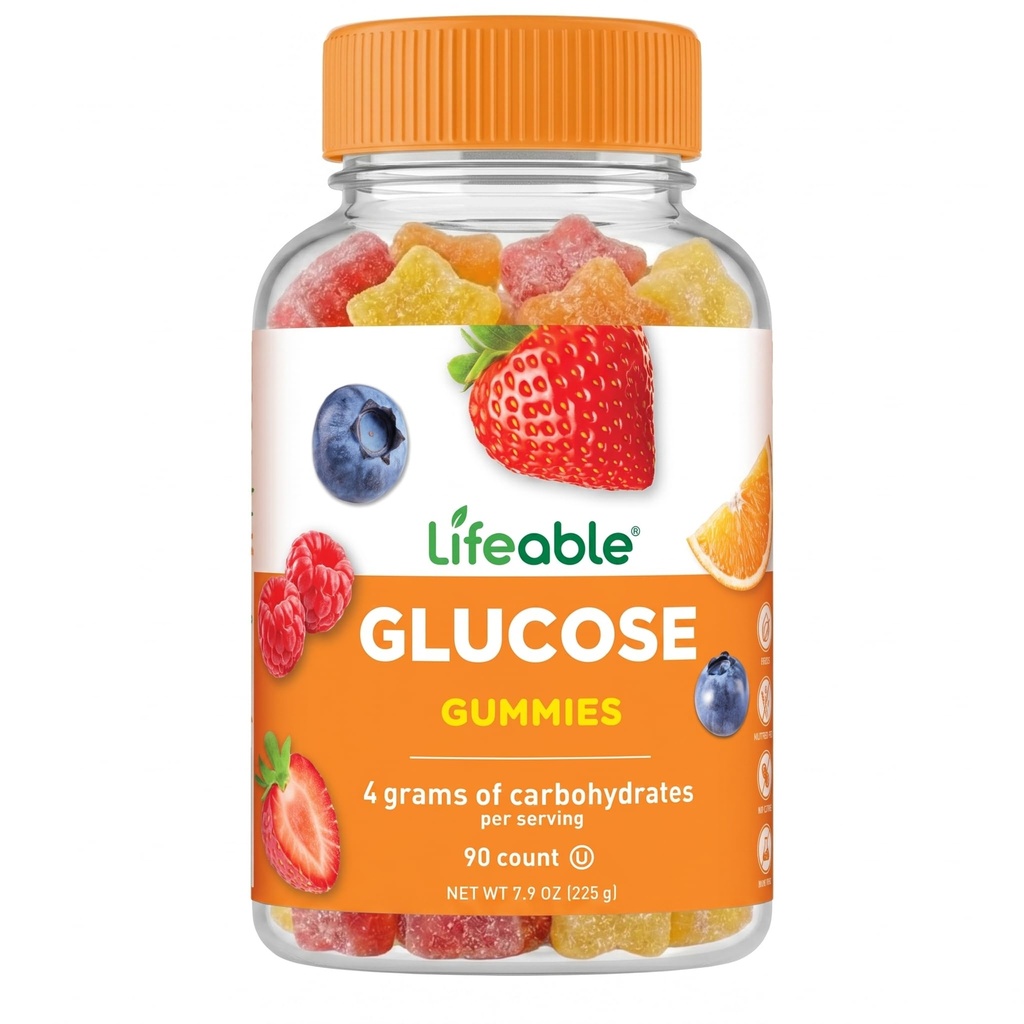 Lifeable Glucose Gummies - Great Tasting Natural Flavor Gummy - Gluten Free GMO-Free Chewable - for Adults and Kids - 90 Gummies