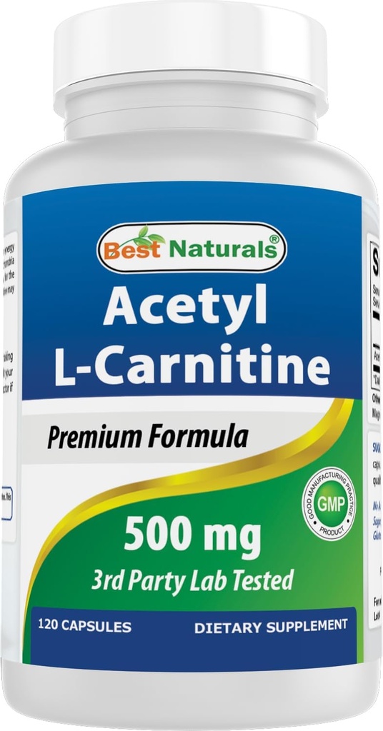 Best Naturals Acetyl L-Carnitine (ALCAR) 500mg, 120 Capsules, 120 Servings - Non-GMO and Gluten Free, 1 Capsule per Serving