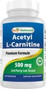 Bedste Naturals Acetyl L- Carnitin (ALICAR) 500mg, 120 Kapsler, 120 Servering - Non-GMO og Gluten Gratis, 1 Kapsel pr Servering