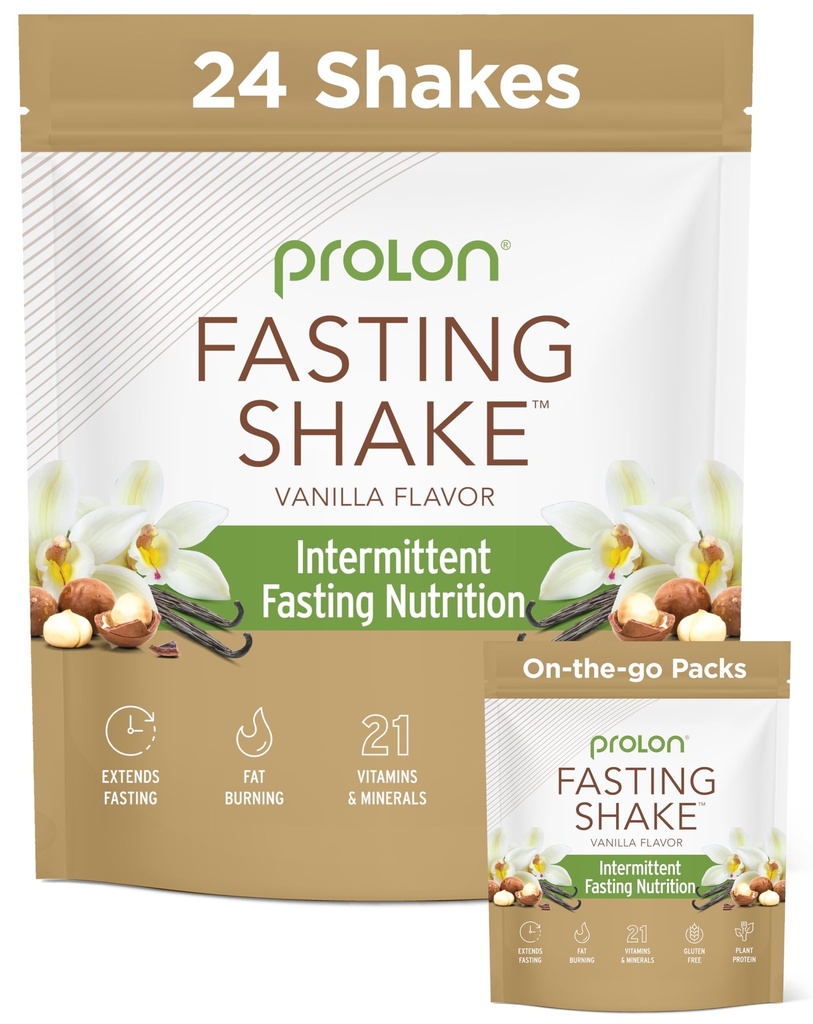 Prolon Intermittent Fasting Drink Mix 124; Shake for Intermittent Fasting Measures 124; Vitamin, Fiber, Plantbaseret Protein Measures 124; Keto, Vegan, Gluten Free, Dairy Free Measures 124; Vanilla, 2x12 ct Bags (alt 24 Servere)