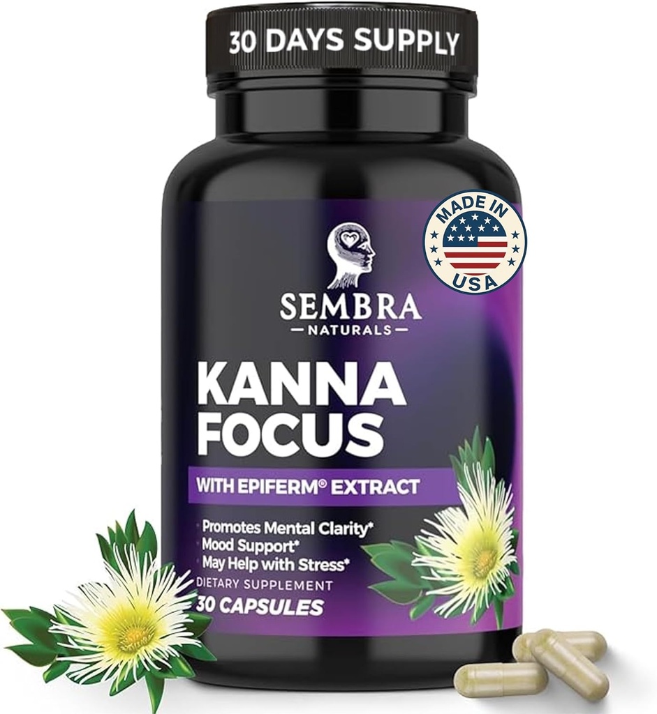 KANNAFOCUS - Natural Kanna Extract 50mg, Fermenteret Sceletium Tortuosum & Bioperine ® - Fokus, Mood & Mental Wellness Support - Urter Nootrop for Daily Clarity & Energy - 30 kapsler