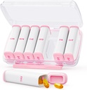 Pink Ugentlig Pill Organizer 2 gange om dagen med Dual Damp- Proof Design, Bærbar AM PM Pill Box 7 dag, Aftagelig Pill Case til Pocket, Purse, Stor Pill Container til Vitaminer, Fiskeolier