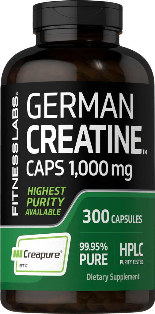 Fitness Labs German Creatinine Monohydrat Mex124; 1000mg Mex124; 300 Kapsler Mex124; Supplement for kvinder og mænd Mex124; Non- GMO, Gluten Free