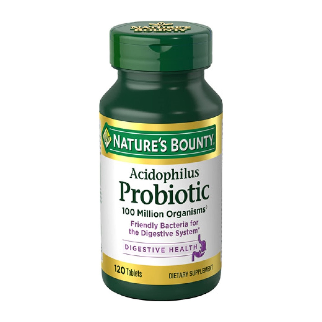 Nature 's Bounty Lactobacillus Acidophilus Probiotic Supplement - Daglig Probiotisk for kvinder / mænd fordøjelsessygdomme, 100 Millioner Organismer, Vegetar, 1 Servering per dag, 120 tabletter