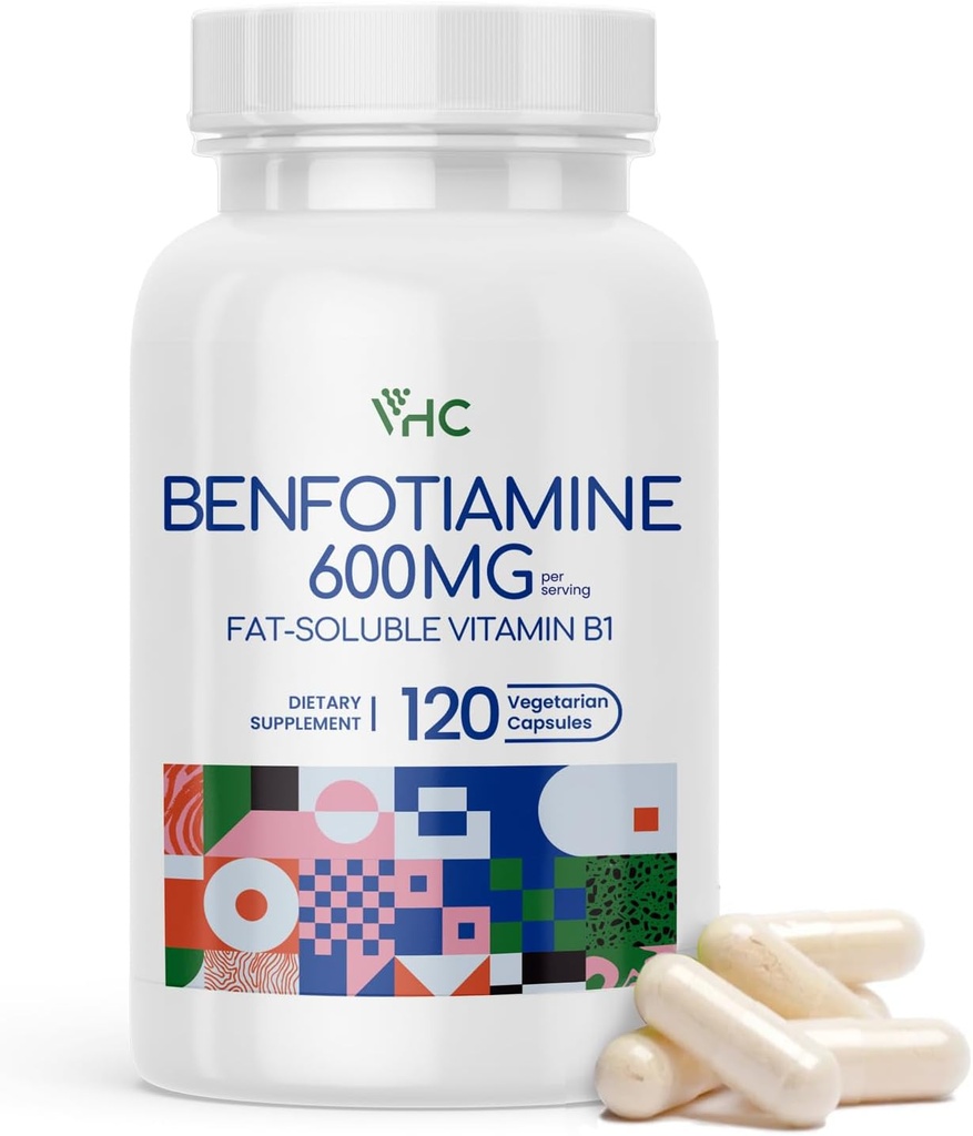 VHC vitamin B1 Benfotiamin 600mg Supplerende - 5X tid Fat- Opløselig Thiamin Vitamin B1- Max Boost Biotilgængelig Thiamin B1 Levels- 120 Veggie kapsler, Non- GMO, Soy Free- Made in USA
