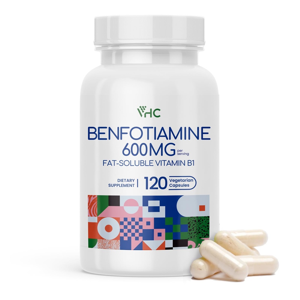 VHC vitamin B1 Benfotiamin 600mg Supplerende - 5X tid Fat- Opløselig Thiamin Vitamin B1- Max Boost Biotilgængelig Thiamin B1 Levels- 120 Veggie kapsler, Non- GMO, Soy Free- Made in USA