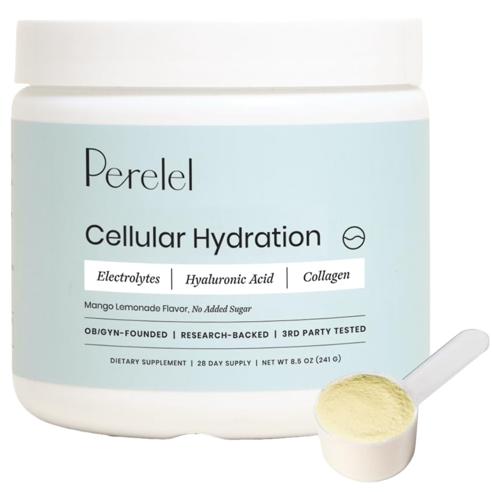 Perrelel Hydration Powder, Electrolyte Supplement med Collagen & Hyaluronic Acid, Mango Lemonade Flavor, Soy & Gluten Free, Ikke GMO, Ingen tilsat sukker, 28 Servere