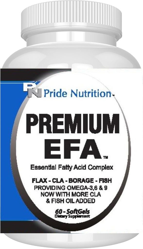 Pride Nutrition Premium EFA Omega 3-6-9 Supplement til mænd og kvinder 5 i 1 - EPA, DHA, GLA, ALA & CLA essentielle fedtsyrer med Fish Oil - Softgel piller