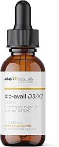 Adapt Naturals Vitamin D3 K2 1000 IE tillæg med MCT Oil, Bioavailable Highly Absorbable Liquid Formel, Overcome Vitamin D Mangel, Support Immunation & Metabolic Health - 1 FL Oz, 600 Servere