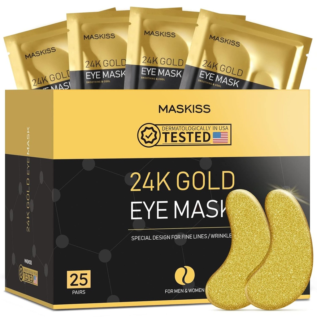 24k guld under øjet Patches (25 Par), øjenmaske, Collagen hudpleje produkter, Eye Patches for Puffy Eyes, øjenmasker til mørke cirkler og puffiness