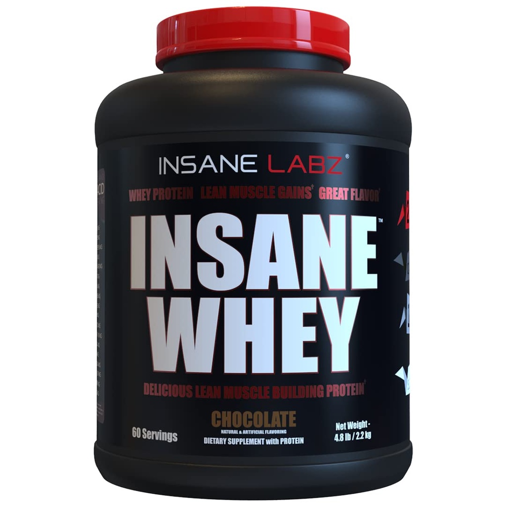Insane Labz Insane Whey, 100% Muscle Building Whey Protein, Post Workout, BCAA Amino Profile, Mass Gainer, Meal udskiftning, 5lbs, 60 Srvgs, (Chokolade)