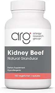 Allergy Research Group Nyre Beef Supplement - Natural Glandular, Freeze- Tørret, Kvæg, Lyofilized, Oksekød orgel, Vegetariske Kapsler - 100 Greve