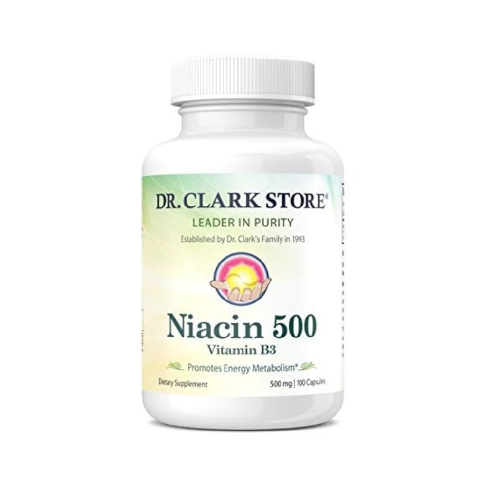 Dr. Clark Niacin 500 (vitamin B3) Supplement, 500mg, 100 Gelatine kapsler