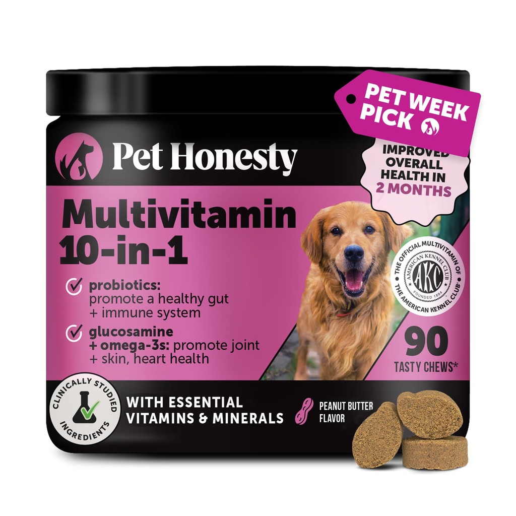 Multivitamin Dog supplement, Glucosamin chondroitin til hunde, Probiotika, Omega Fish Oil, Hundetilskud & Vitaminer, Vitaminer til Hud og Coat Allergier, (Peanut Butter 90 ct)