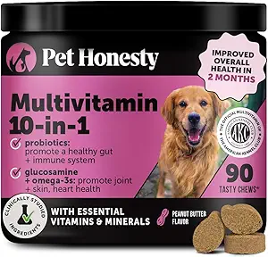 Multivitamin Dog Supplement, Glucosamine chondroitin for Dogs, Probiotics, Omega Fish Oil, Dog Supplements & Vitamins, Vitamins for Skin and Coat Allergies, (Peanut Butter 90 ct)