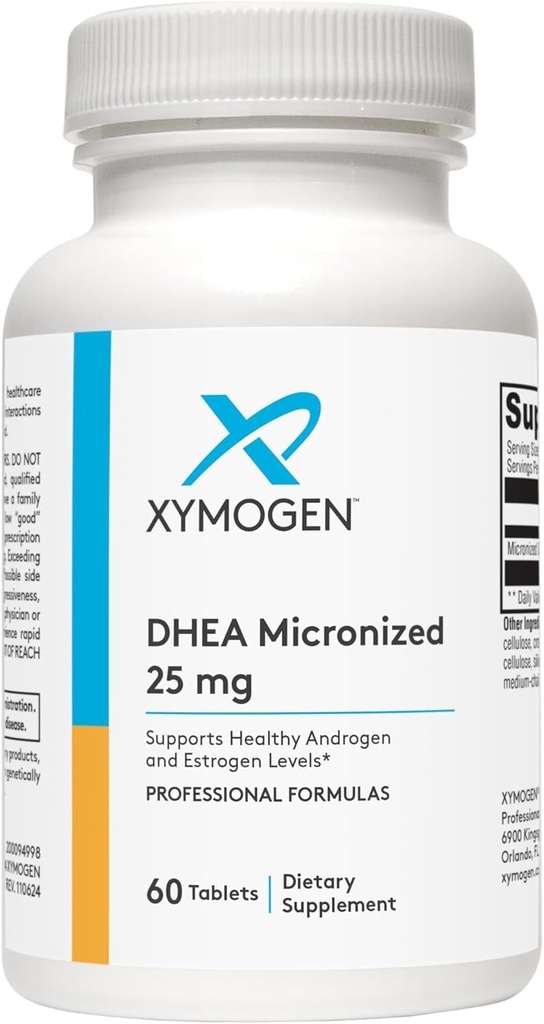XYMOGEN DHEA 25 mg - Mikroniseret DHEA supplement til kvinder & mænd - Support Sund Androgen og Østrogen Niveauer & Adrenal Support (60 tabletter)
