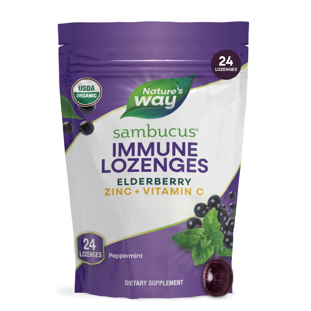 Nature 's Way Sambucus Zink Lozenges med Elderberry og C-vitamin, pebermynte Flavored, 24 Lozenges