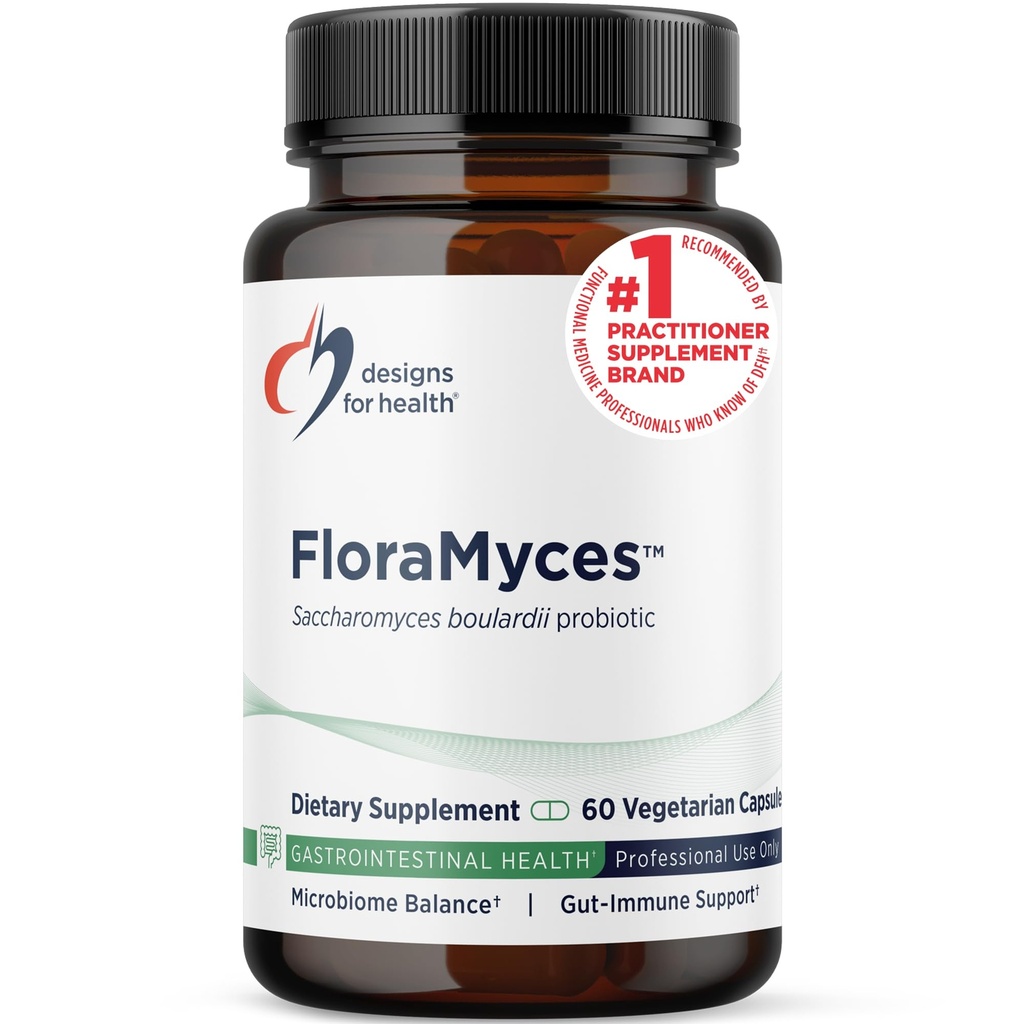 Design for Health FloraMyces 500mg Saccharomyces Boulardii Probiotic - Gut Health Supplements - Shelf- Stable fordøjelsesfremmende Probiotika til GI sundhed - Dairy- Free, Vegan Probiotic (60 kapsler)