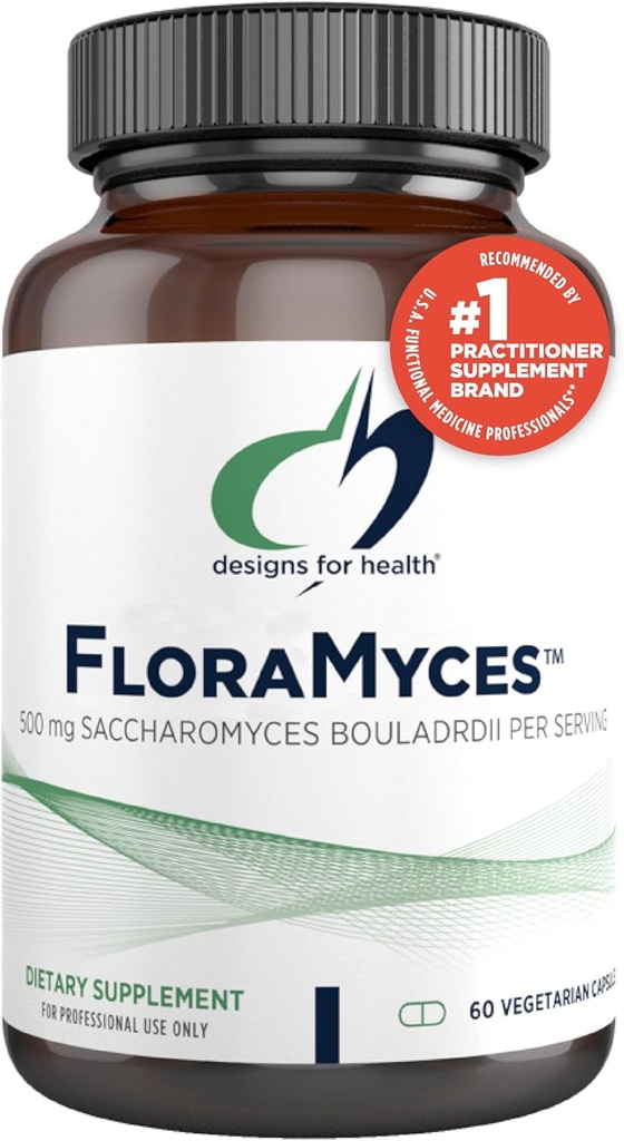 Design for Health FloraMyces 500mg Saccharomyces Boulardii Probiotic - Gut Health Supplements - Shelf- Stable fordøjelsesfremmende Probiotika til GI sundhed - Dairy- Free, Vegan Probiotic (60 kapsler)
