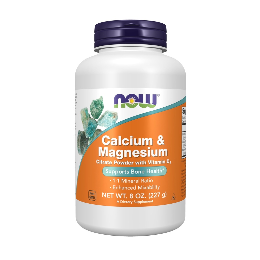 Now Foods Kosttilskud, Calcium & Magnesium Citrate Pulver med vitamin D3, Understøtter Bone Health *, 8 - Ounce