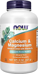 Now Foods Kosttilskud, Calcium & Magnesium Citrate Pulver med vitamin D3, Understøtter Bone Health *, 8 - Ounce
