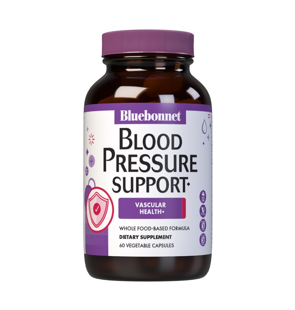 Bluebonnet Nutrition Blood Pressure Support, Vaskulære Sundhed *, Non- GMO, Vegan, Gluten- Free, Soy- Free, Dairy- Free- 60 Vegetabilske kapsler, 30 Servere