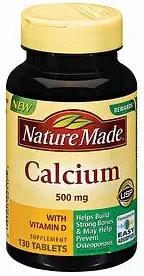 Nature Made Calcium, 500 mg, Med D-vitamin, tabletter, 130 greve (pakke med 3)