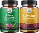 Bundle af mælk tidsel leverstøtte supplement og L Lysin 1000mg næringstilskud - urte lever supplement med Silymarin mælk tidsel - L- lysin essentielle aminosyrer supplement