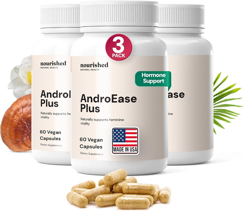Nourised AndroEase Plus - Natural Balance Supplement for Kvinder - Vegansk Formel med Zink & Saw Palmetto - 180 kapsler til daglig wellness & Vitality - Made in USA