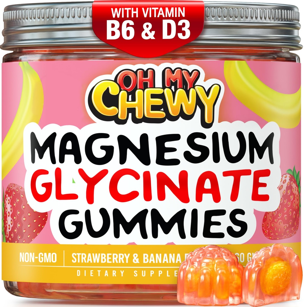 Center- fyldt Magnesium Glycinate Gummies 400MG - Høj Absorption for børn, teenagere og voksne - Supplement for søvn, rolig & muskelafslapning med B6 & D3 - Gluten Free & Vegan Friendly - 60 Greve