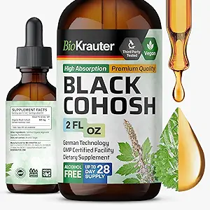 BIO KRAUTER Black Cohosh Root tinktur - Vegansk Black Cohosh Supplements Women Support - Alkohol og sukker fri - 2 Fl.Oz.
