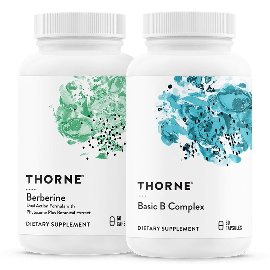 THORNE - Basic B Complex (60 kapsler) & Berberine (60 kapsler) Bundle - Understøtter hjerte sundhed, immunsystem funktion & hjerne sundhed - Gluten Free, Dairy Free