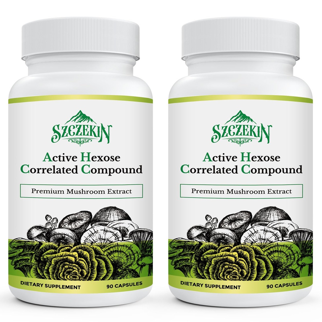 Active Hexose Correlated Compound 1500 mg Supplement, Natural 8 Mushroom Extract Supplement, Immunsystem, Leverfunktion, Natural Killer og T-celler Aktivitet, 180 Veggie Kapsler