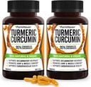 Gurkemeje med BioPerine Black Pepper & 95% Curcuminoider, Maksimal Absorption til fælles støtte, Non- GMO Gurkemeje kapsler, Lavet i USA - 180 Veg Caps