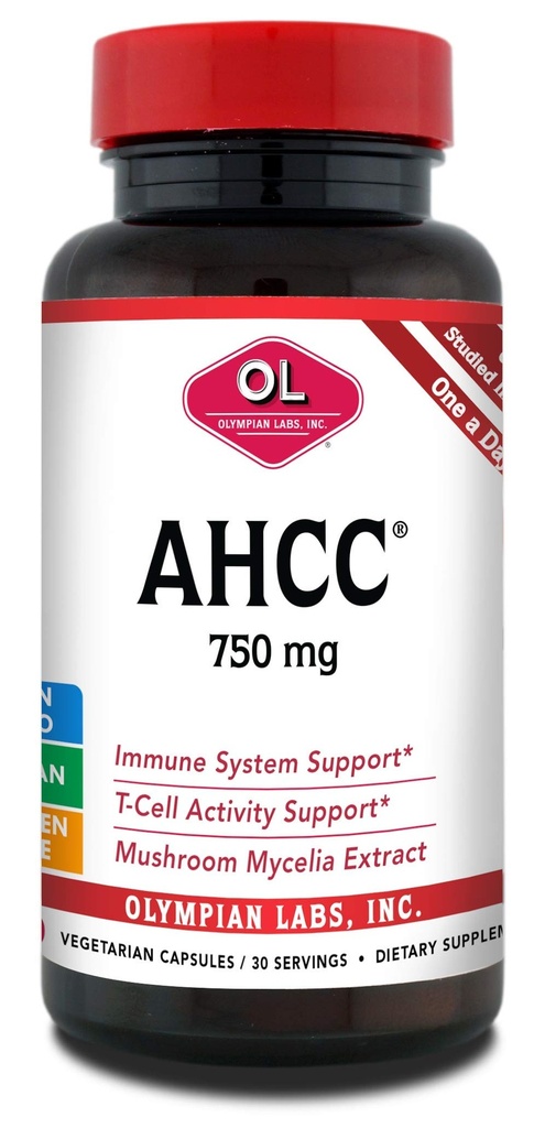 Olympian Labs Premium AHCC Supplement 750mg AHCC per kapsel - understøtter immunforsvar, leverfunktion, og naturlige killer Cell Activity- 30 kapsler