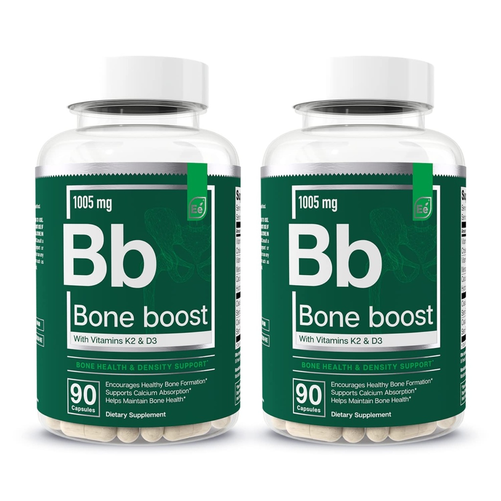 Væsentlige elementer Bone Boost Bone Health Supplement - Bone Support og Calcium supplement med vitamin D 3, K2, Cissus Quadrangularis for ben Styrke - 180 kapsler (60 dages forsyning) (2 - Pack)