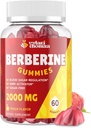 2000mg Berberine Supplement Gummies - High Potency Berberine med Ceylon Cinnamon Candy, gurkemeje, Magnesium, Chrom - Sugar Free, Vegan, Non- GMO, Gluten- Free - Peach Flavor 60 Gummies - 1 pakke