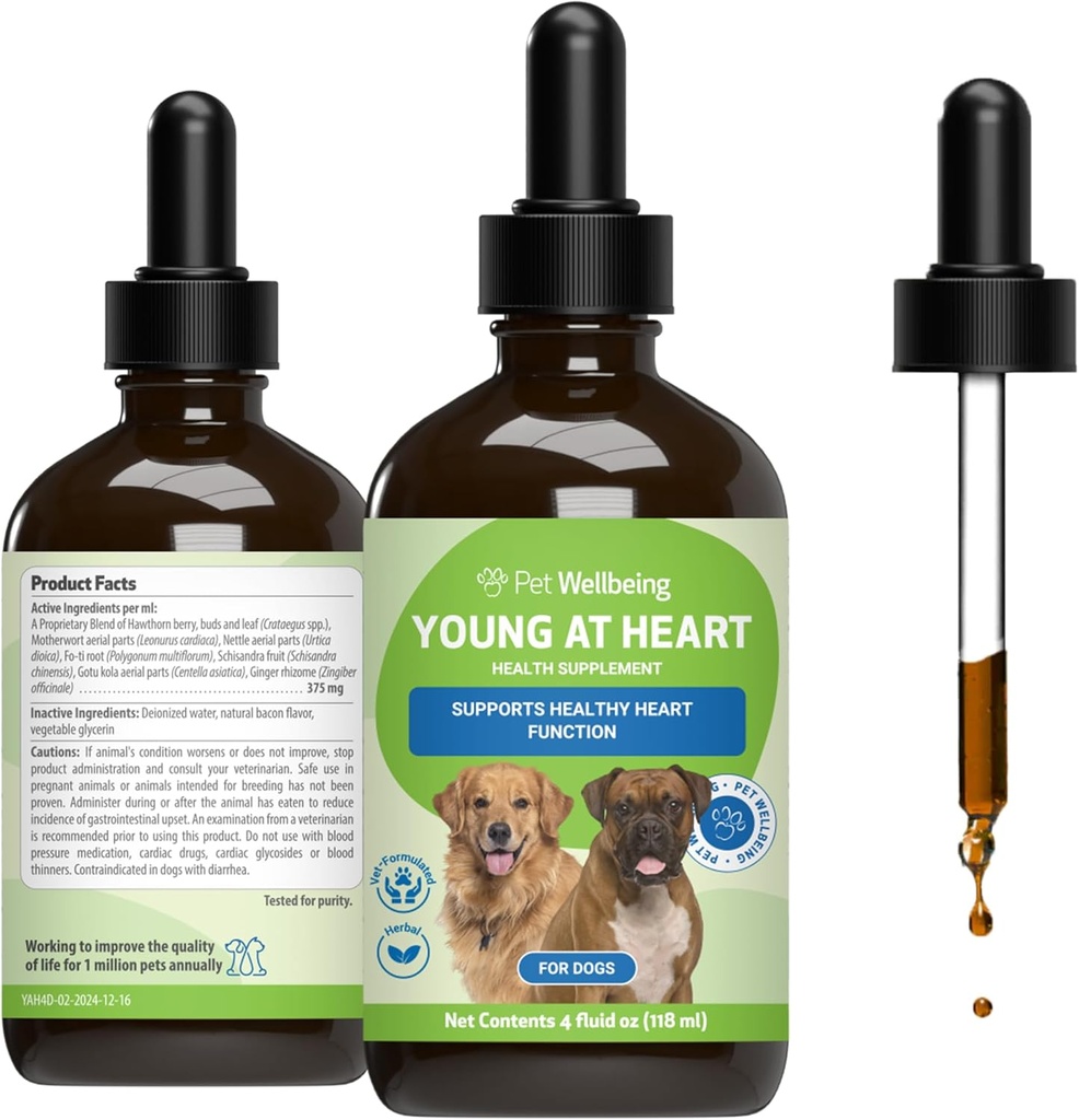 Pet Wellbeing Young at Heart for Dogs - Heart Health, Circulatory & Cardiovaskulære System, Hawthorn, Motherwort, Schisandra - Veterinarian- Formuleret Herbal Supplement 4 fl oz (118 ml)