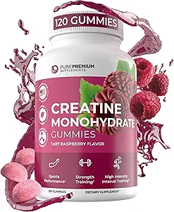 PurePremium Creatin Kosttilskud til mænd / kvinder - Non-GMO Creatin Monohydrat Gummies 5g for styrke, Endurance Support, Muscle Recovery - 120 Gummies