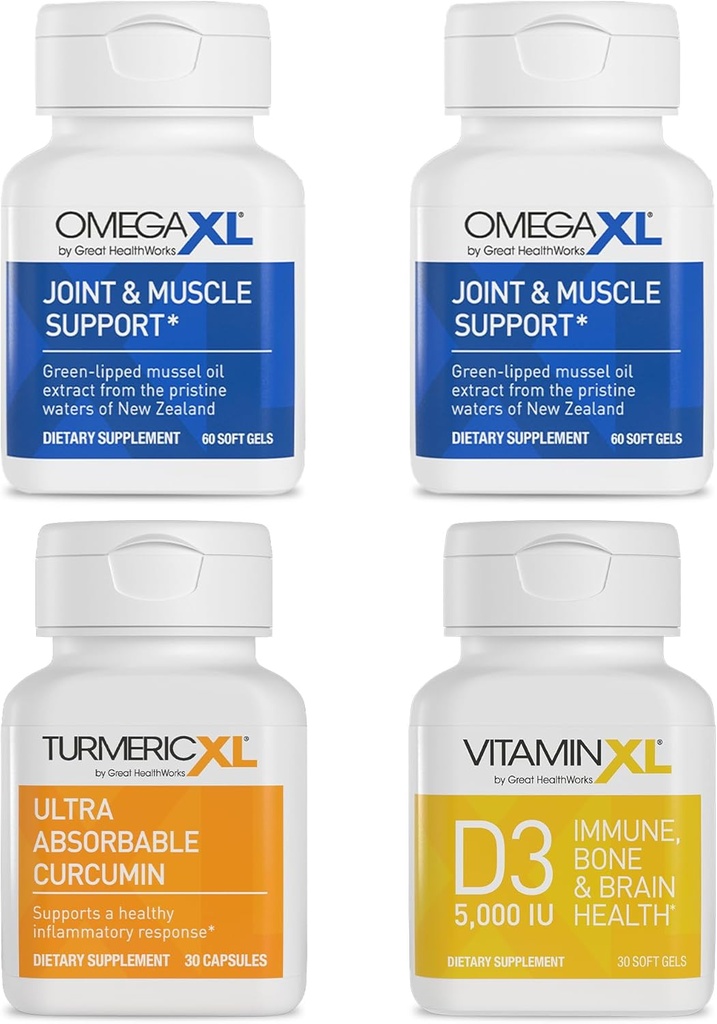 OmegaXL immunsupportbundle - (2) 60 greve + turmericXL + VitaminXL D3 - til støtte for optimal immunsundhed (pakning med 4)
