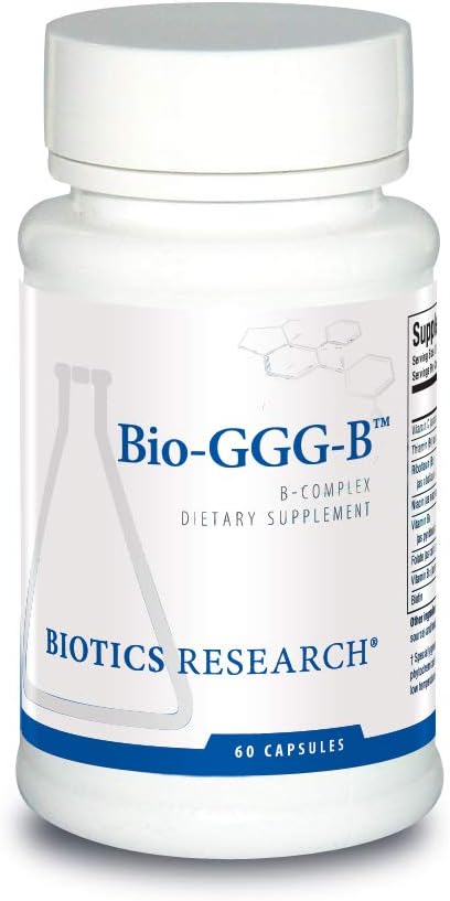 Biotics Research Bio GGG B, B Complex, Biokemisk aktiverede former af B vitaminer, Thiamin, Riboflavin, Niacin, B6, B12, Folate Produce Energy, Optimere positiv mood, Kardiovaskulær sundhed 60 Capsule